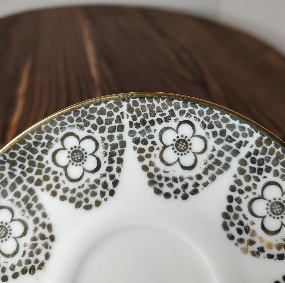 Winterling Bavaria Germany Floral Cup & Saucer Small Gold Flowers Spots Vintage